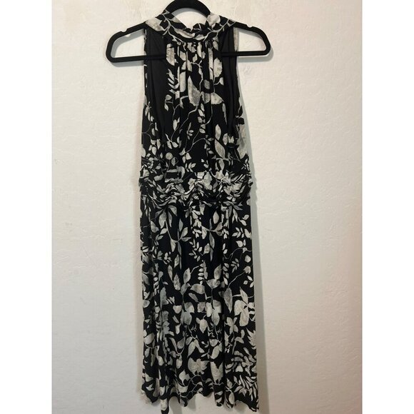 Evan Picone Sz 16 Fit and Flare Midi Halter Style Dress Black White Print - Picture 5 of 9